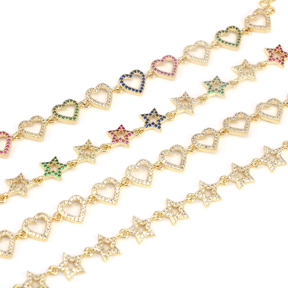 European and American copper micro-inlaid zircon heart-shaped five-pointed star bracelet