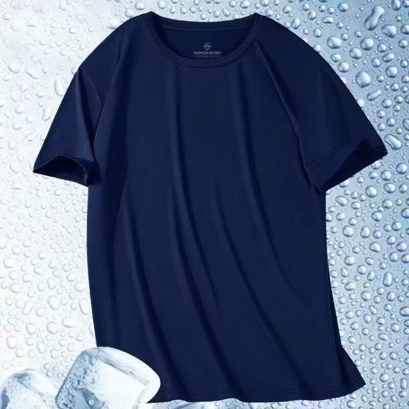 速乾性アイスシルクメッシュ半袖Tシャツメンズ夏の新しい通気性ランニングスポーツメンズ半袖紳士服T|undefined