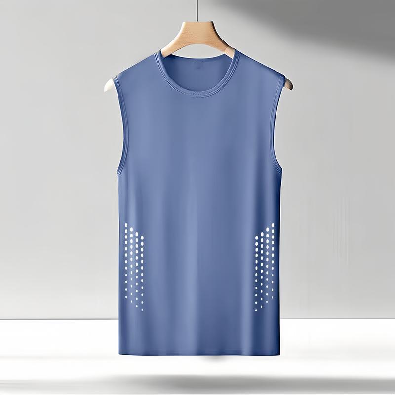 男性の氷糸ベスト夏運動フィットネスの底のシャツの広い肩のトレーニングの薄いタイプの袖なしのtシャツの肩の速乾の男性の潮|undefined