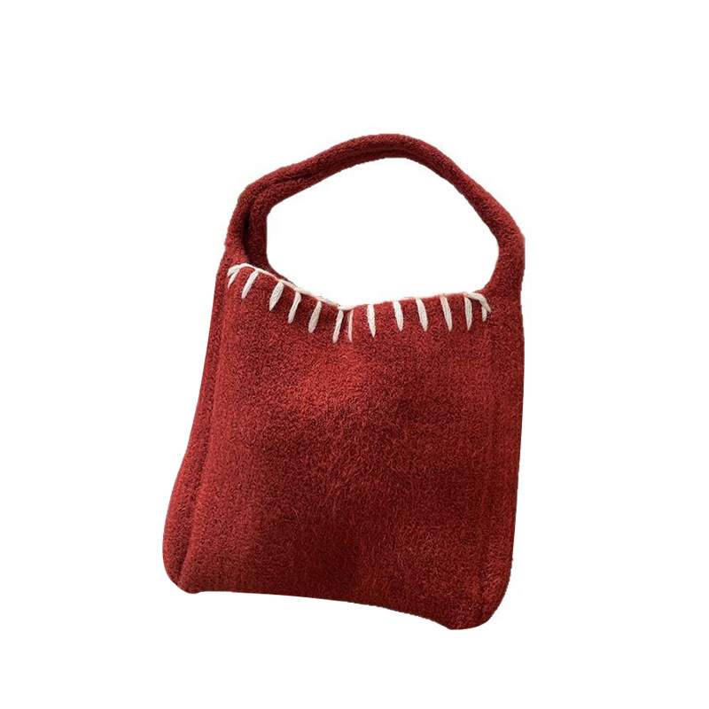 Bolsas de punto otoño y invierno nueva atmósfera bolsas de cesta de verduras bolsas de tejido a mano bolsas de lana de moda bolsas de hombro