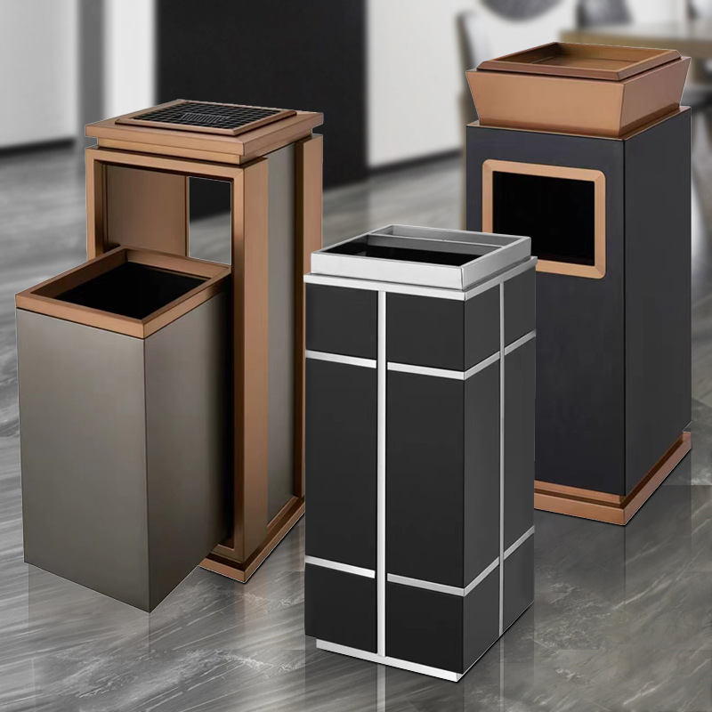 酒店大堂垃圾桶玫瑰金座地烟灰桶南方黑色垃圾筒带烟灰缸GPX-240