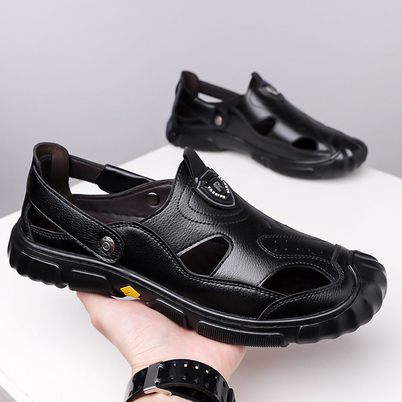 Giày sandal nam cỡ lớn mùa hè kiểu lười khoét lỗ đế mềm xỏ chân — Màu nâu, màu đen