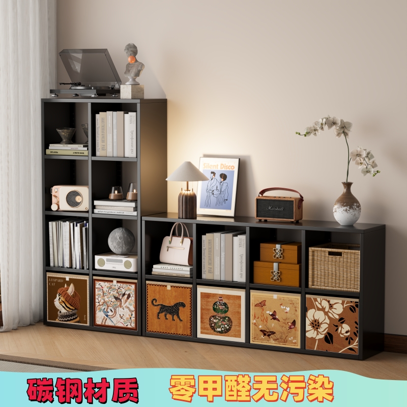 Vintage-Style Steel Bedside Grid Cabinet Storage Bookshelf Children's L-Shaped Rack Bedroom Iron Art Home Bookshelf