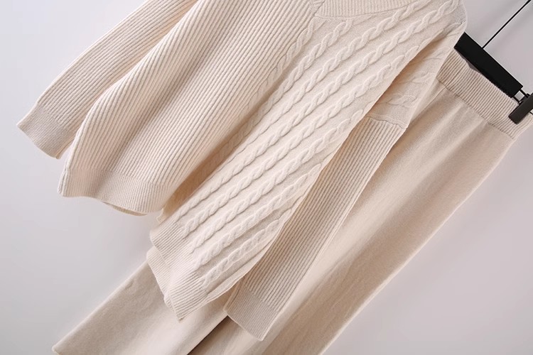 Women's Pant Sets Knitted Pullover Sweater And Wide Leg Trousers_voghion.com