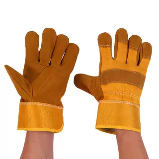 厂家批分掌牛皮手套隔热隔烫防磨防刺穿焊工专用劳保电焊加厚隔热
