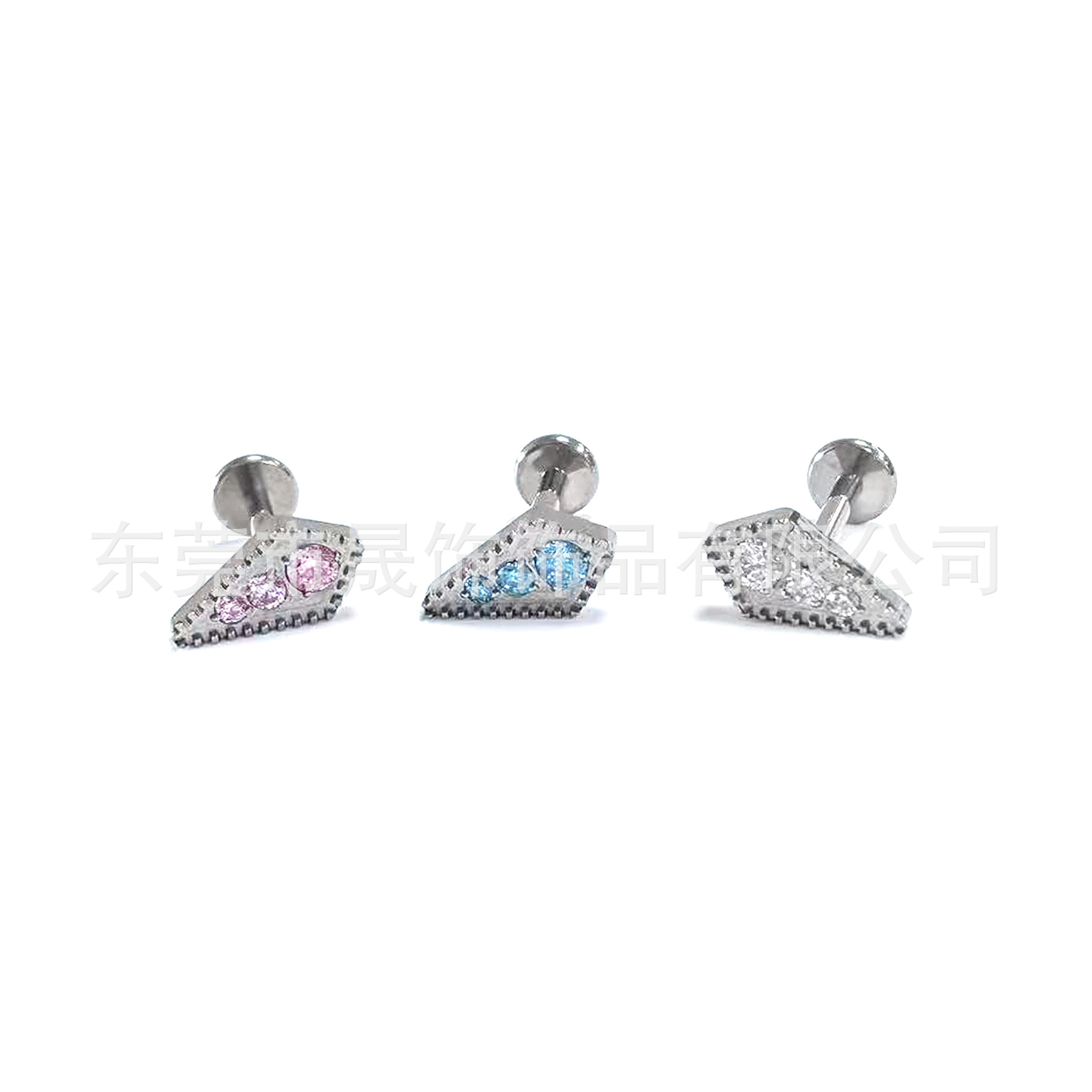 F136 Titanium Helix Cartilage Stud 三角菱 Studded Cubic Zirconia G23 Implant Grade Titanium 人体 Piercing Jewelry Ear Stud