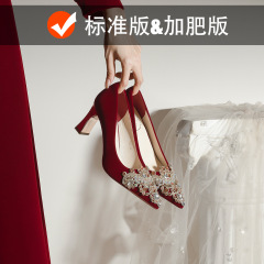C788-52の先の太さとスエードの赤いハイヒールの女性の宴会の結婚披露宴の靴の花嫁の靴の40-43