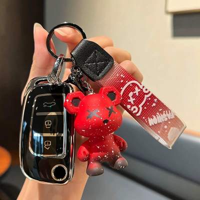 Car key bag – For Geely car key set gl - geely-c-folding-3-key-single-shell-black-red-violence-bear-pendant