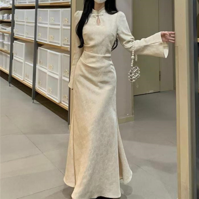 New Arrival Cheongsam dress Women's Spring and Autumn New Chinese French Hepburn Style chubby girl Tight Waist Slimming plus size Long Dress Gown New Arrival Cheongsam dress Women's Spring and Autumn New Chinese French Hepburn Style chubby girl Tight Waist Slimming plus size Long Dress Gown