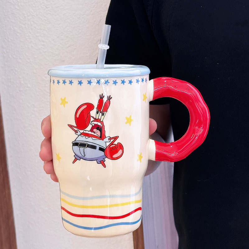 Bob Esponja Pai Daxing Taza de cerámica para niñas Taza de agua para parejas Regalo de cumpleaños de oficina de gran capacidad image 7