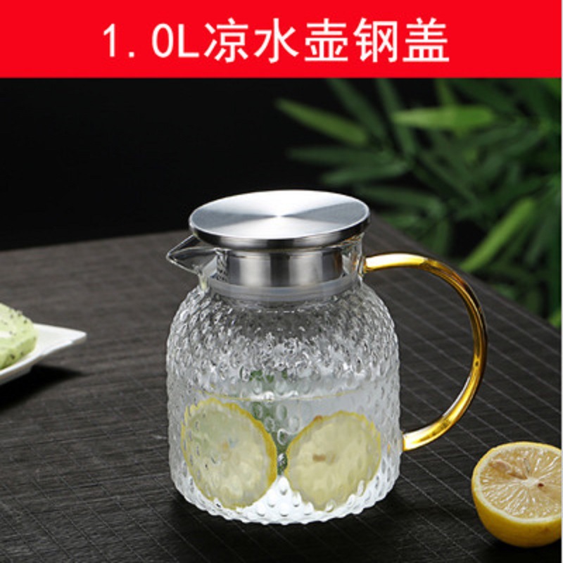 Estilo japonés martillado fría caldera vidrio gran capacidad martillado frío hervidor traje de agua tetera taza de arroz grano con tapa
