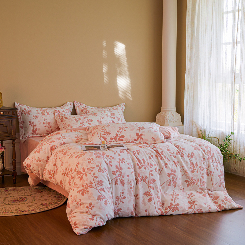 A clase 230g tallado felpa leche felpa cuatro piezas cubre edredón bebé invierno y otoño calentamiento cama cuatro piezas