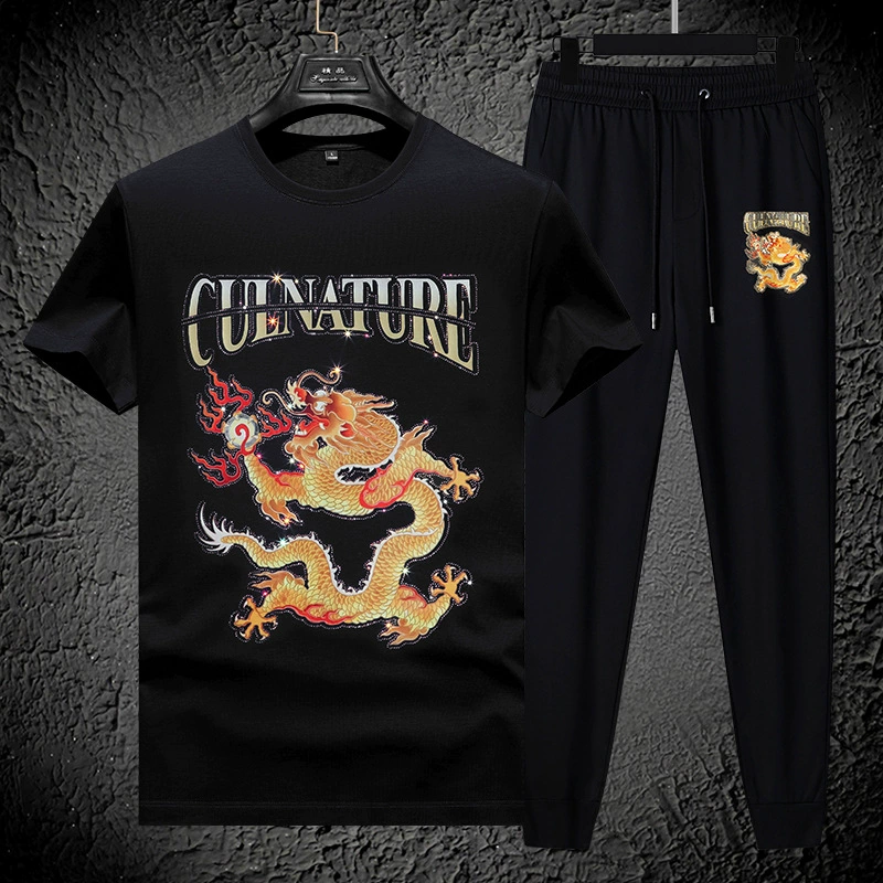 High-end summer fashionable sports set, short sleeve T-shirt for leisure, trousers, oversize