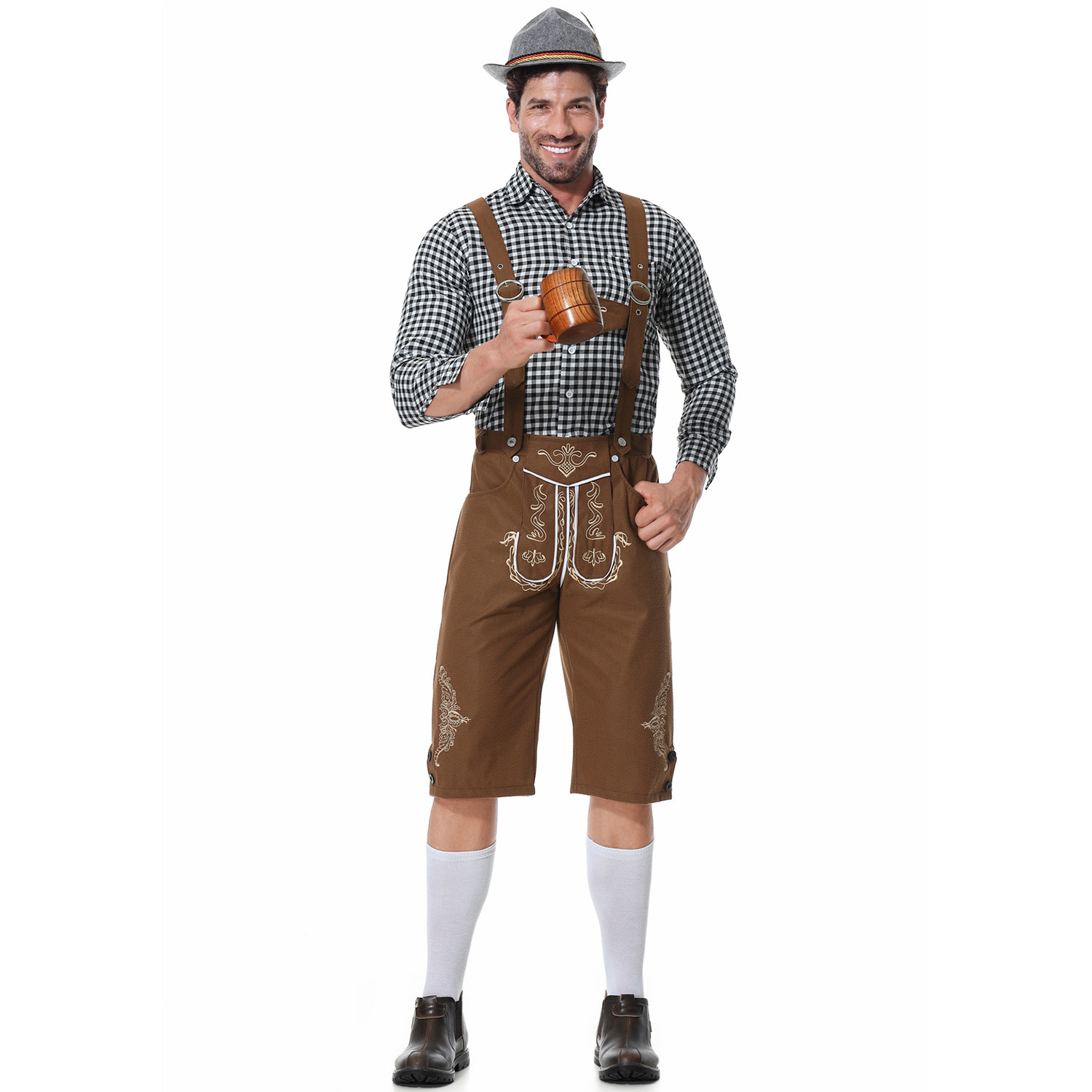 thumbnail image 1 of Disfraces de Halloween 2024 M-XXL Traje de cerveza para hombre Traje con pechera Traje de cerveza alemana Traje de fiesta Camisa a cuadros, 1 of 5