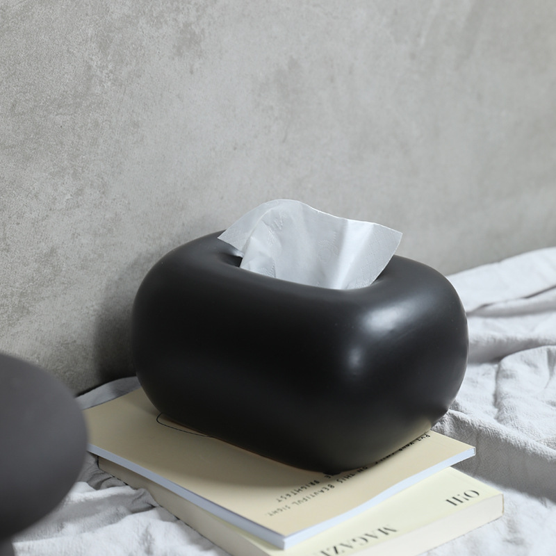 Decoración de caja de pañuelos de cerámica blanca y negra simple moderna decoración de diseño de caja de dibujo de papel de sala de estar de hogar creativo decoración de sentido