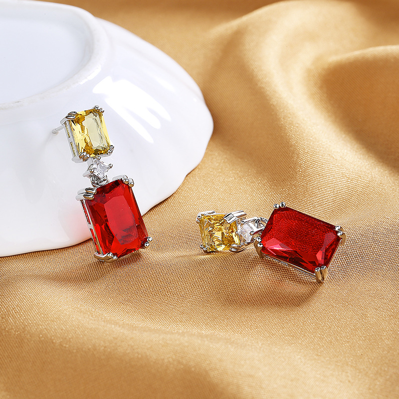 Zircon Inlay Material 1 Pair Fashion Rectangle Copper Inlay Zircon Drop Earrings