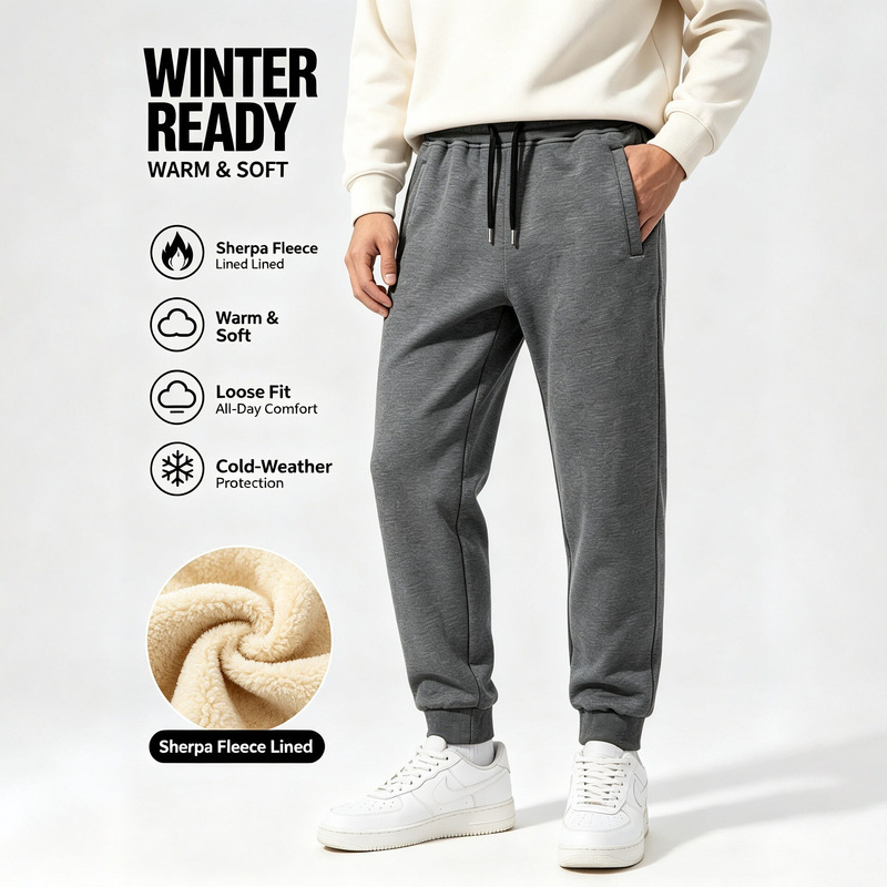 Cross-Border European Size Lamb Wool Casual Pants, Loose Joggers, Trendy and Durable, Fleece-Lined and Thickened Men's Pants, Factory In-Stock