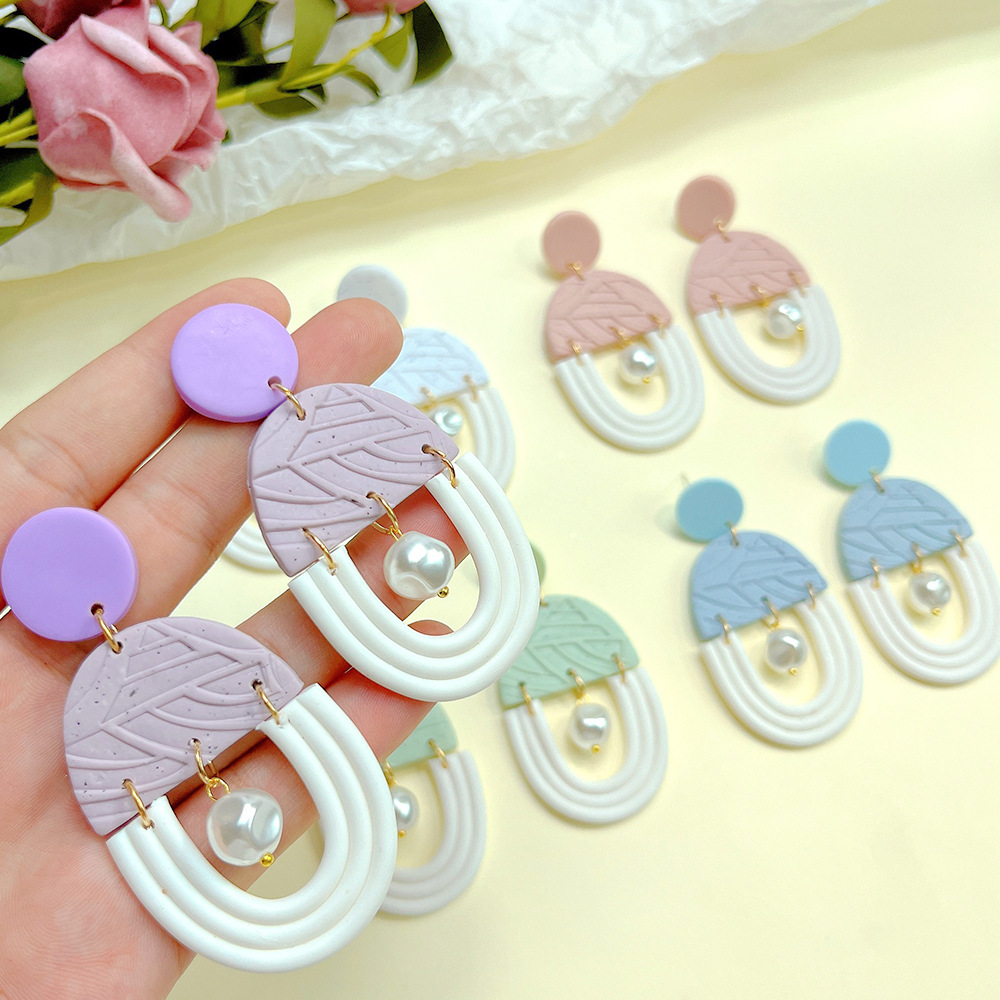 1 Pair Fashion Geometric Soft Clay Artificial Pearls Women's Drop Earrings display picture 4