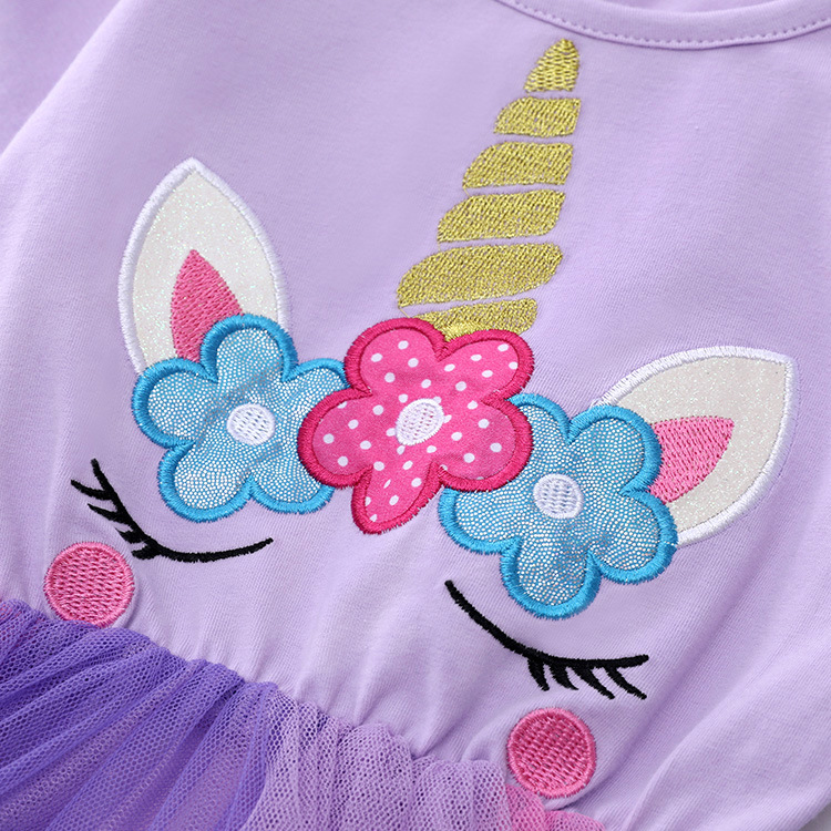 2024 nuevo vestido de unicornio para niñas vestido de Niños de mediana edad para niñas vestido de Navidad de otoño vestido de princesa de malla de dibujos animados para niños