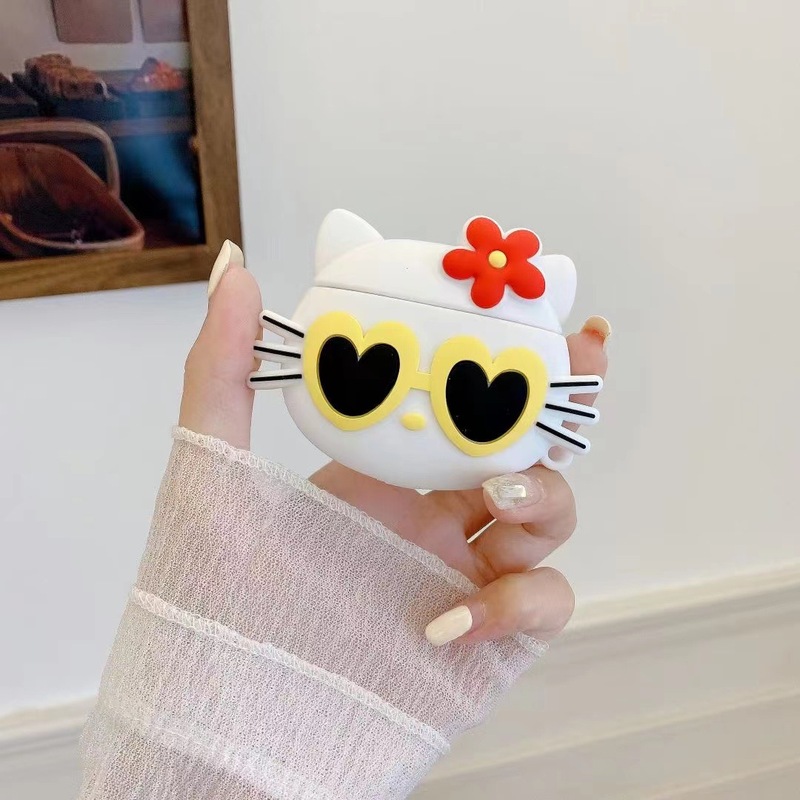 クリエイティブでかわいい KT 猫 AirPods Pro Apple Bluetooth ヘッドフォンケース第 2/3 世代漫画シリコン保護カバーに適しています|undefined