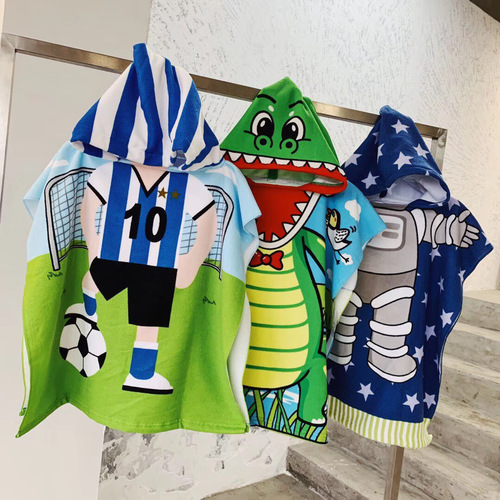 Factory direct sales children's bath towel cloak children's hooded bathrobe cartoon print wearable bath towel wholesale one piece drop shipping