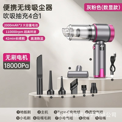 Brushless Car Vacuum Cleaner with Digital Tozsoranlar - 150-brushless-digital-display-three-speed-one-button-dust-removal-20000pa-grey-pink