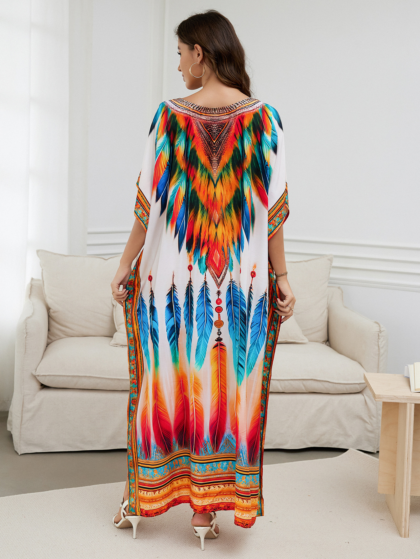 Rochie de plajă lungă kimono dama boho viscoză tie-dye_voghion.com