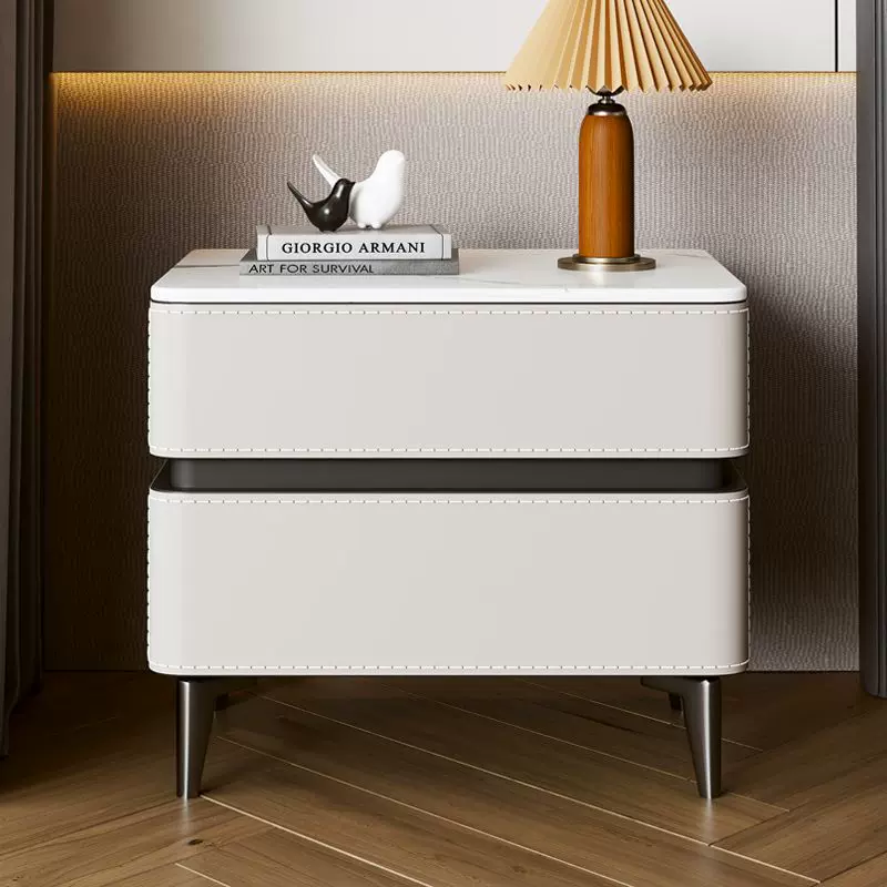 定制佛山家具实木床头柜轻奢感家用主卧酒店客房岩板马鞍皮储跨境