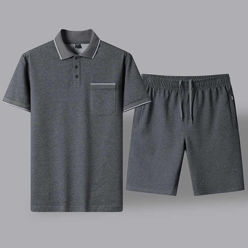 Verano de mediana edad traje casual hombre polo camisa de manga corta hombre suelta ropa deportiva de papá tamaño grande dos piezas set