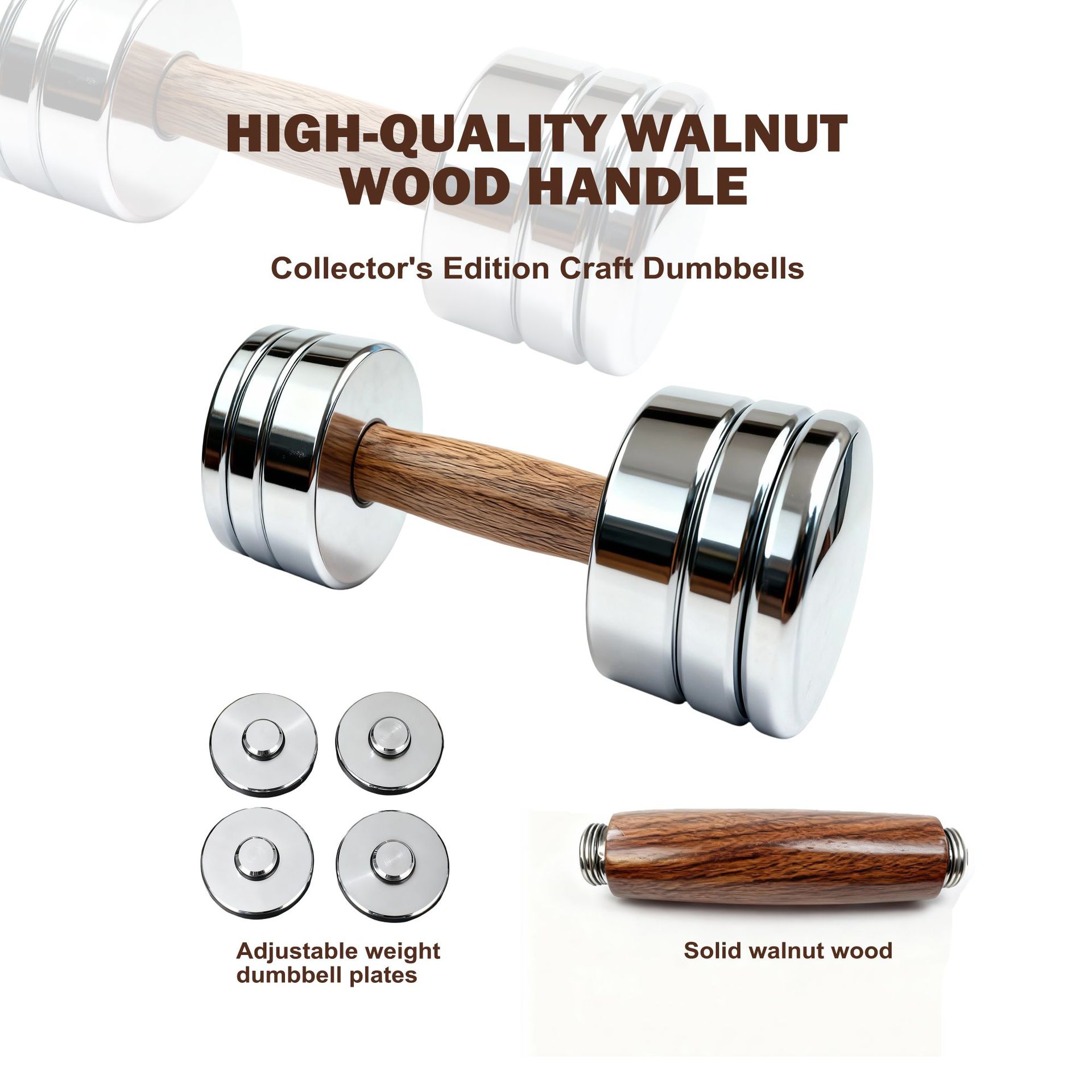 Walnut Wood Handle Home Fitness Dumbbell Solid Cast Iron Pure Steel Barbell Home Use Men's Adjustable Dumbbell Weights