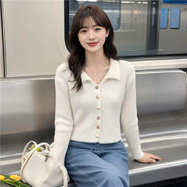 AI图 简约修身显瘦短款仿水貂毛绒软糯针织开衫毛衣女上衣