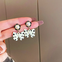 925銀針珍珠蝴蝶結波點花朵耳環韓國設計復古淑女范耳釘時尚耳飾