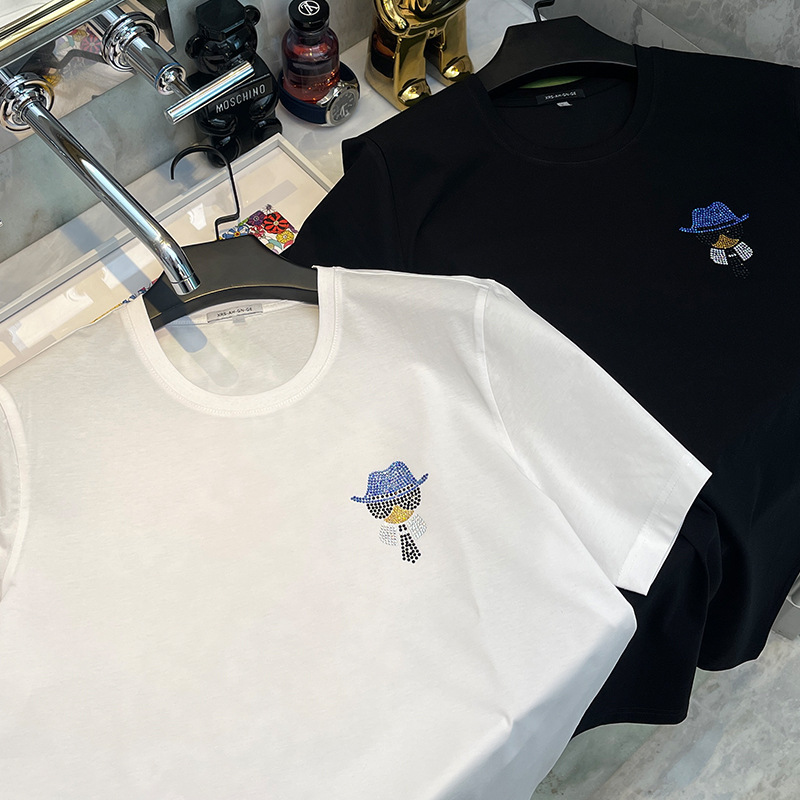 European High-End Short-Sleeve T-Shirt for Men, Lafayette with Rhinestones, Ice Silk Casual Half-Sleeve Round Neck Solid Color Slim Fit Top Trendy Brand European High-End Short-Sleeve T-Shirt for Men, Lafayette with Rhinestones, Ice Silk Casual Half-Sleeve Round Neck Solid Color Slim Fit Top Trendy Brand