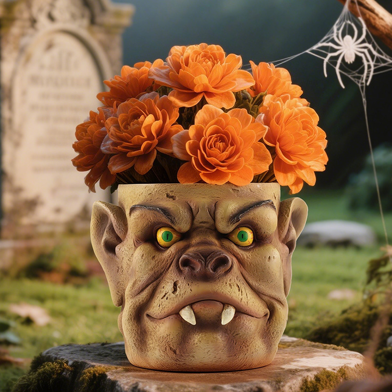  creative face Ghost Head funny horror expression resin flower pot garden desktop succulent green plant pot decoration