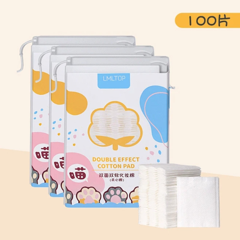 LMLTOP dibujos animados garras de gato 222 piezas de algodón de maquillaje de doble cara espesa hoja de algodón de maquillaje húmedo