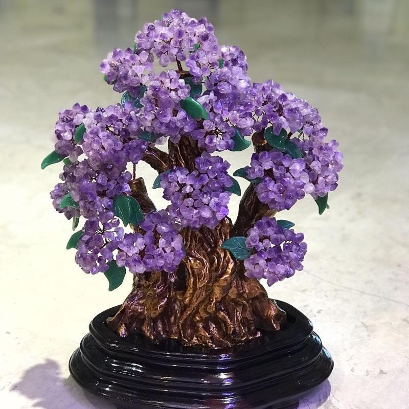 紫水晶发财树黄水晶摇钱树家居摆饰客厅玄关酒柜店铺开业乔迁送礼