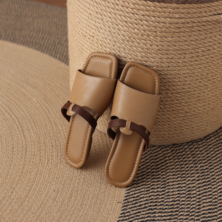 Dép sandal nữ xỏ ngón đế bệt phối màu hở mũi thời trang — màu trắng ngà, màu mơ chi tiết 42