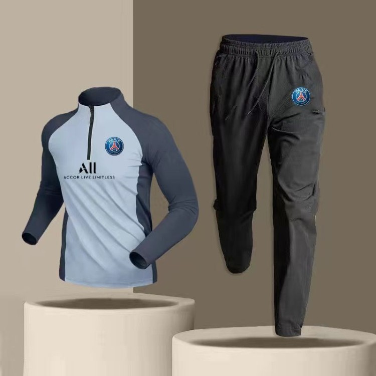2324 juego de entrenamiento de fútbol masculino primavera y otoño rápido seco deporte de carrera dos piezas juego de cuello medio cremallera pantalones de manga larga
