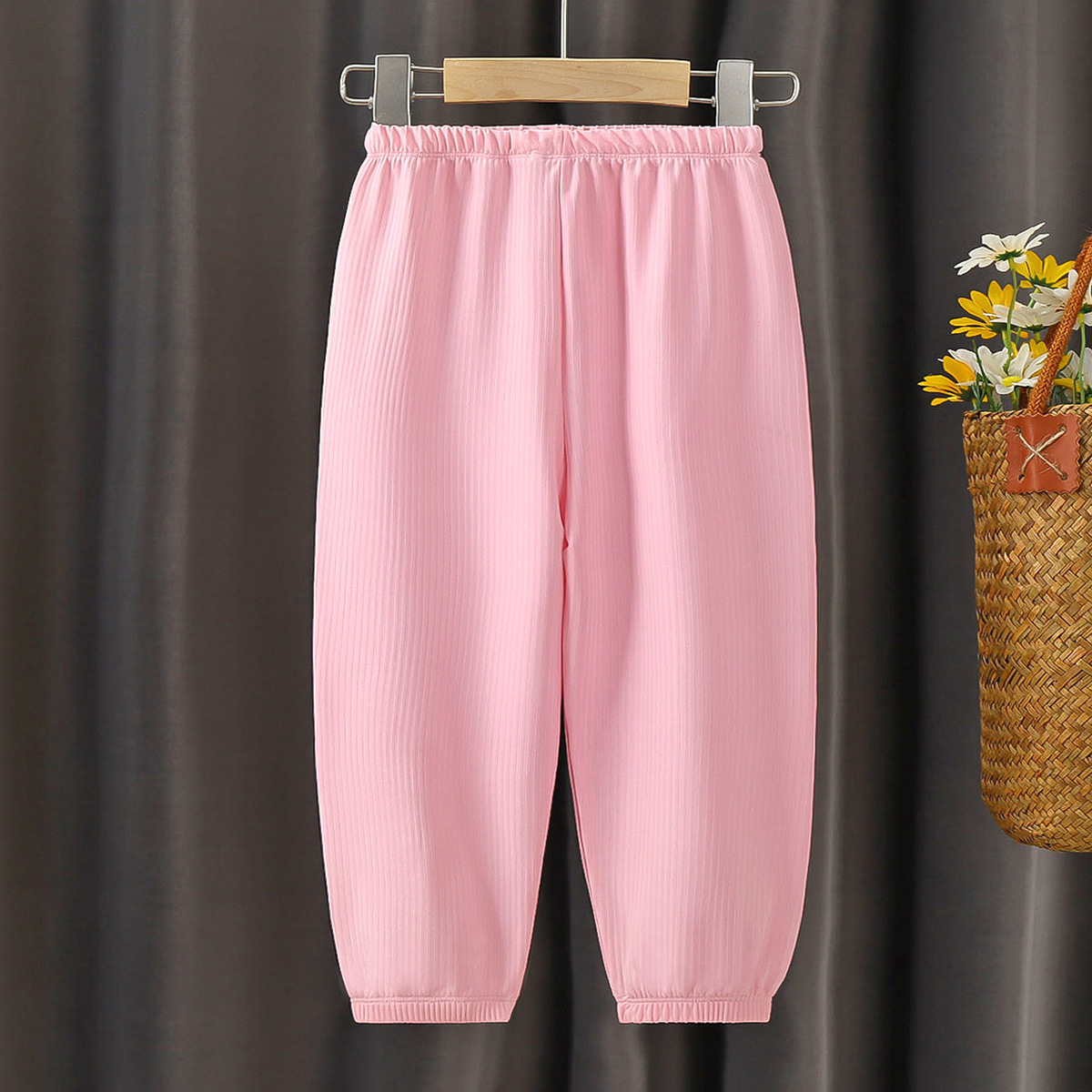 Summer ice silk children's mosquito proof Pants Girls' Lantern Pants Boys' baby long pants Korean wide leg pants solid color pants