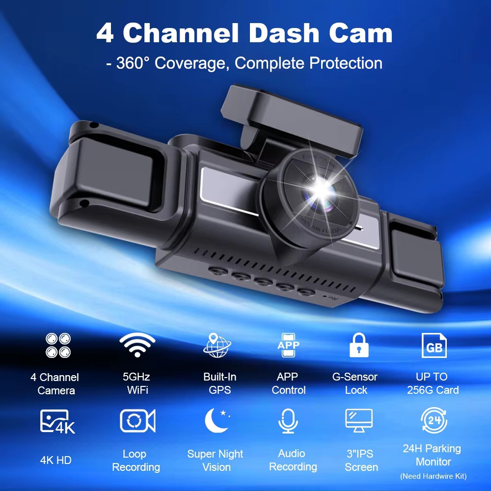 Cross-Border Driving Recorder 360 Panoramic Sentry Mode High-Definition Rear View Car Dvr 3-Screen Reversing Private Model
