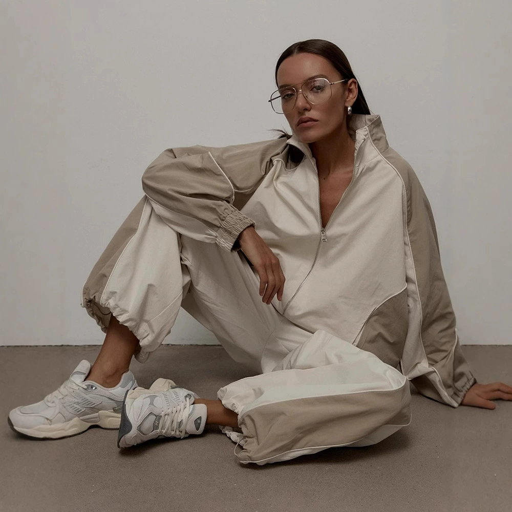 AliExpress трансграничный новый повседневный женский модный колорит шнур спортивная куртка брюки набор из двух частей