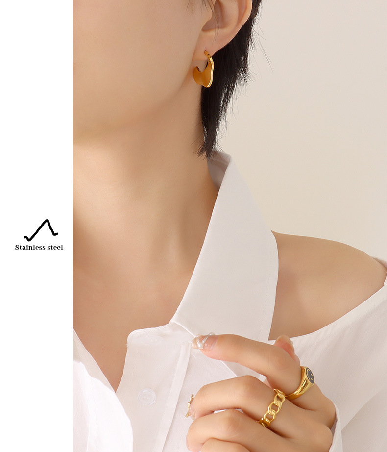 18K Gold Plating Color PVD Coated Real Gold Plated 18K Gold Geometric 304 Stainless Steel Fashion Waterproof Non Tarnish Earrings