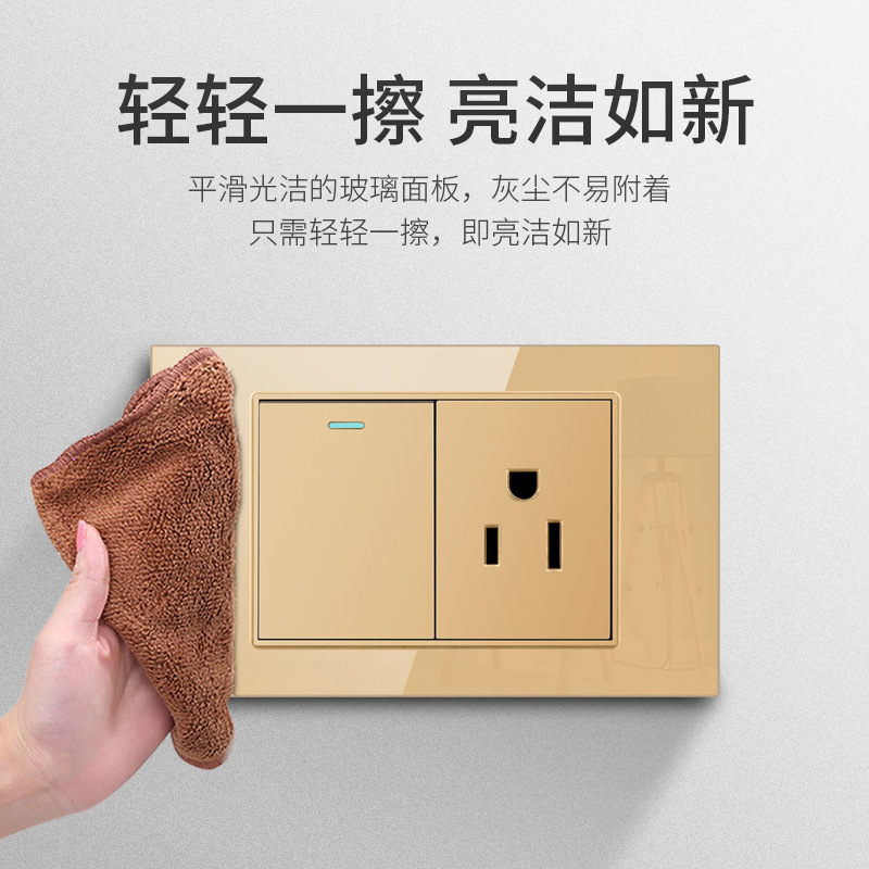 Taiwán estilo americano USB tipo-C interruptor de vidrio temperado dorado 118 tipo panel de toma de corriente de pared mexicana
