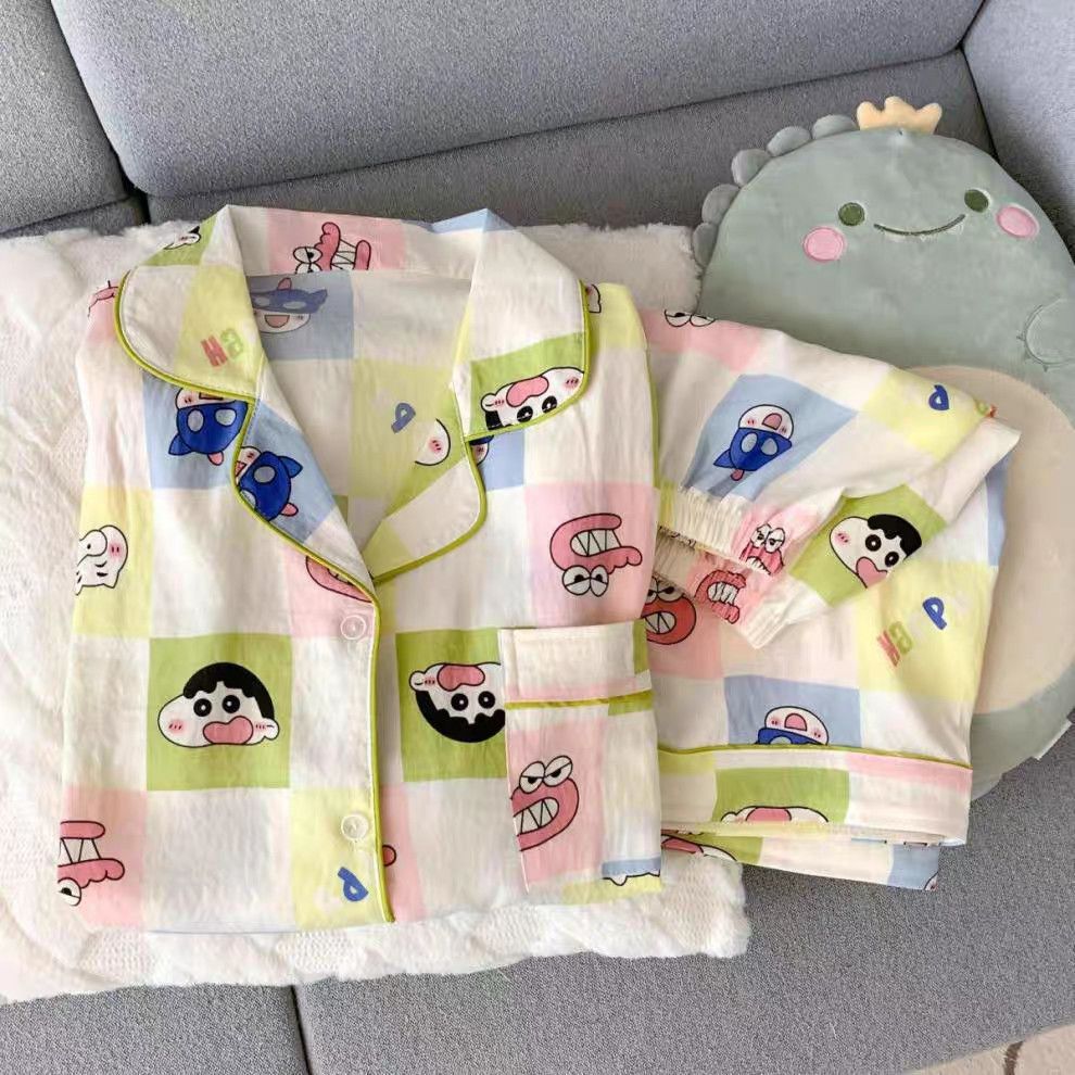 Verano nuevo pijama de pareja mujer suelta delgada pantalones cortos de manga corta dos piezas de impresión de nubes de algodón ropa para el hogar