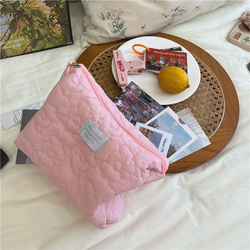 Original homemade ins style soft flower cosmetic bag macaron color portable large capacity skin care product storage bag
