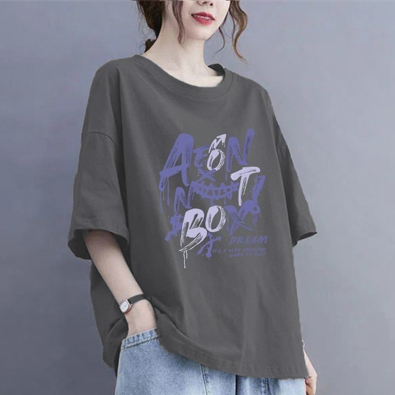 100kg 夏大きいサイズの純綿 Tシャツ半袖ルーズお腹カバーシャツアウターウェア痩身カバーフlesh ラウンドネックトップ女性用|undefined
