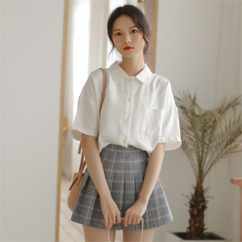 Shoulder Shirt College Student Cute Soft Girl Small Shirt Women's Artistic Retro Short-sleeved Shirt Wear Doll Collar Shirt