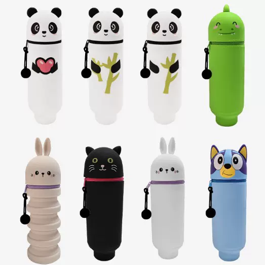 卡通硅胶伸缩笔筒笔袋大容量学生铅笔文具收纳盒可爱动物拉链袋子