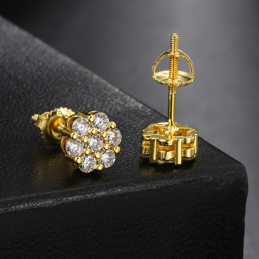 1 Pair Quantity Casual, Daily, Street Occasion 1 Pair Hip-Hop Flower Plating Inlay Copper Zircon White Gold Plated Gold Plated Ear Studs