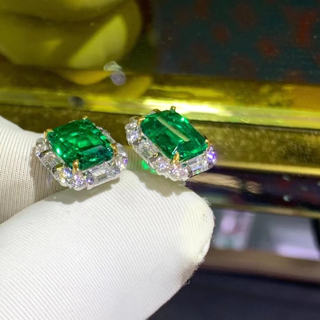 Pendientes verdes colombianos de 9K, esmeraldas cultivadas en quilates con gran certificado GRC, pendientes altos de lujo ligero francés de plata esterlina
